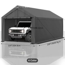 10x20ft Heavy Duty Carport with Removable Sidewalls, All Weather Carport Garage Party Tent Large Outdoor Canopy Storage Shed for Auto, Truck, Boat, Pa