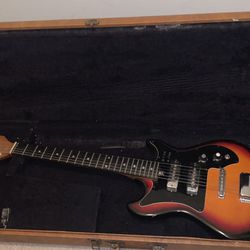 Nice Vintage 70’s Harmony H-802 Sunburst Electric Guitar In Amazing Brown Leather Vintage Case!!! 