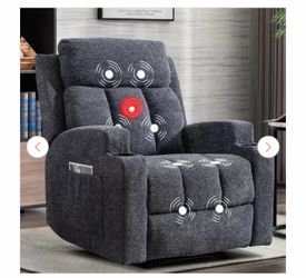 Bestier 33.5 in. W Gray Fabric Manual Massage Recliner Chair with Remote Control and 2 Dual Cup Holders
