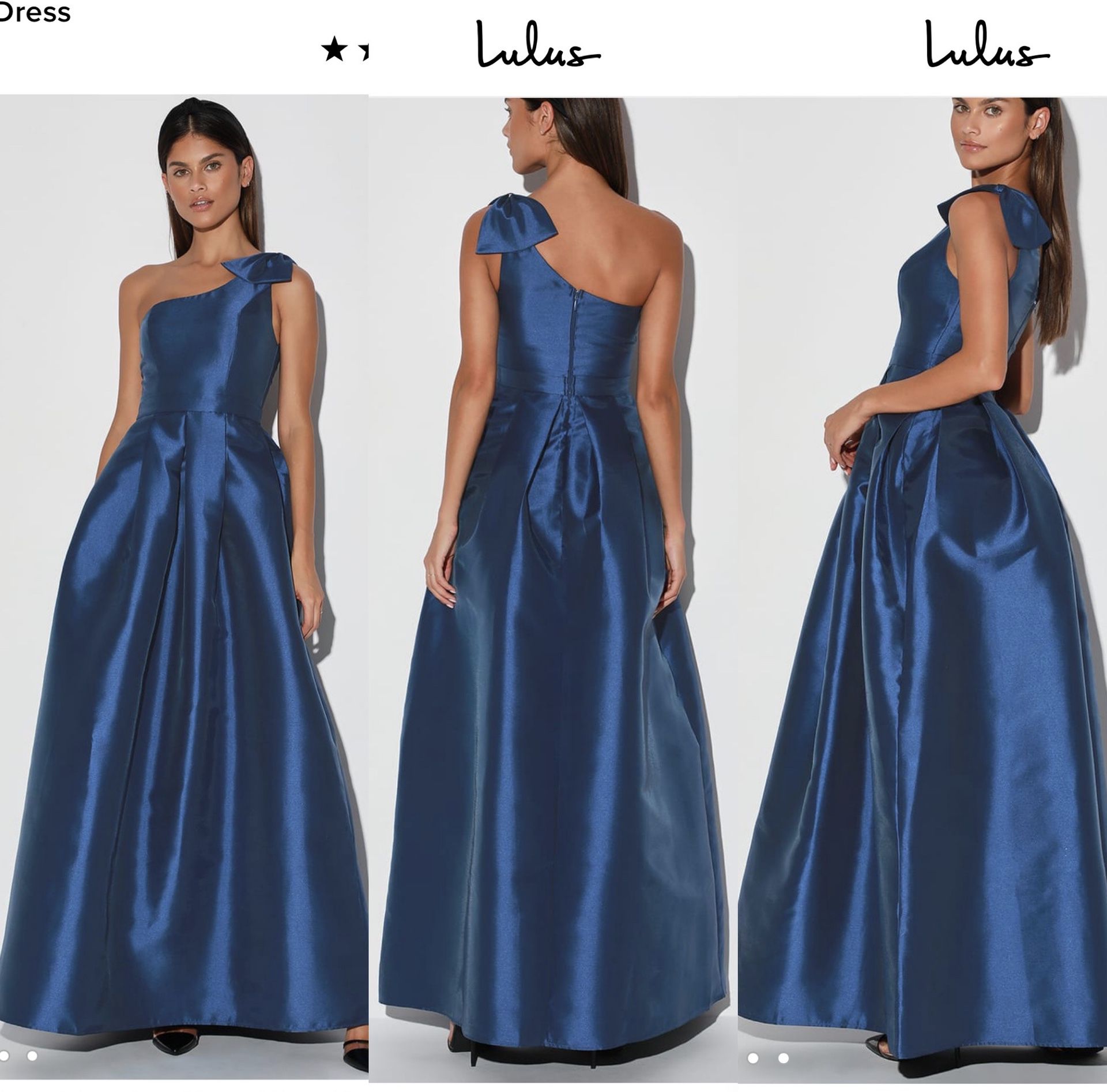 Lulu’s long blue one shoulder maxi dress