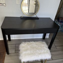 BRAND NEW!! Black & Gold Makeup Desk w/ Mirror and Stool