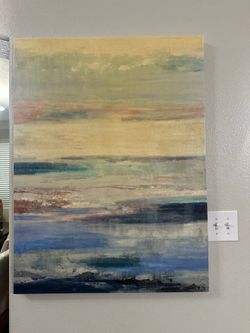 Large Blue & Neutral Abstract Canvas Wall Art - 40x30 - $40