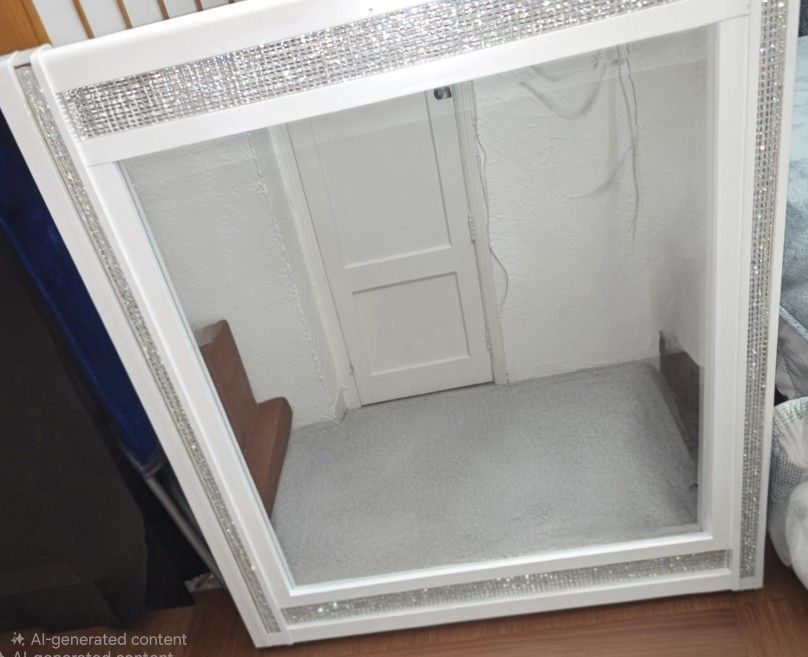 BEST OFFER!!!!!Square White Mirror With White Rhinestone Trim