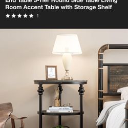 End Table 3-Tier Round Side Table Living Room Accent Table with Storage Shelf