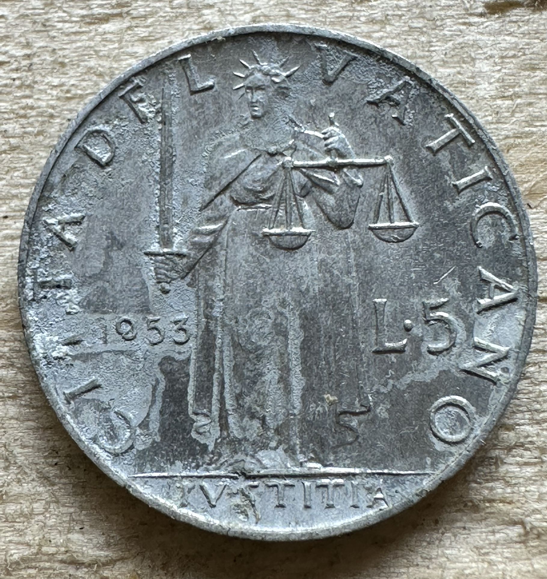 1953 5 Lire Vatican City Coin
