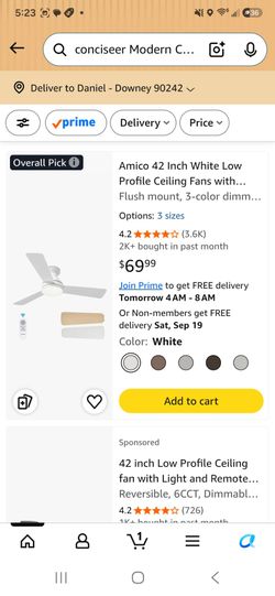 42 Inch White Low Profile Ceiling Fan