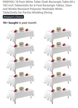 10 Pack White Table Cloth Rectangle Table 60 x 102 Inch Tablecloths