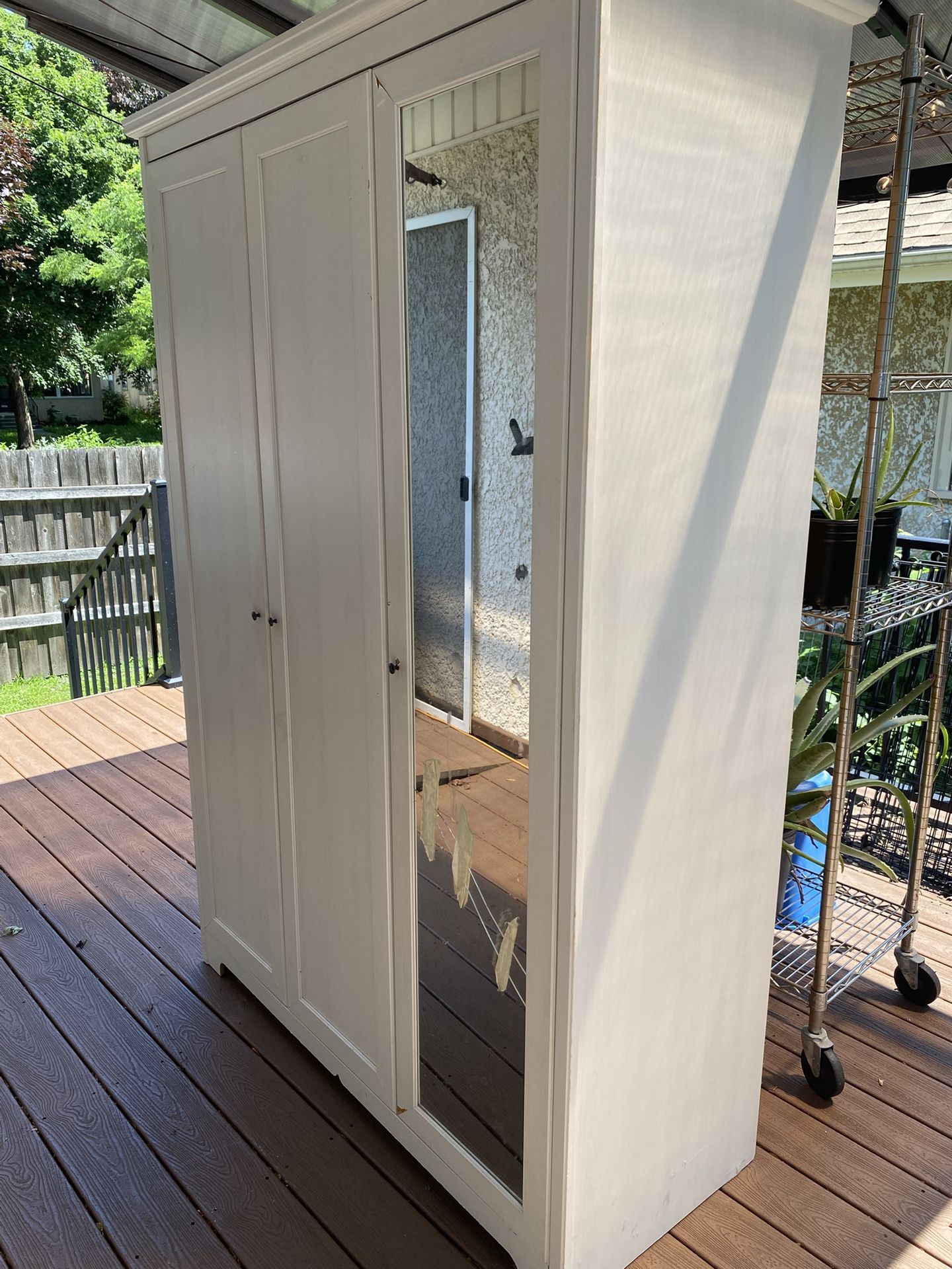 Free—-White Wooden Wardrobe with Mirror