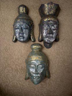 Set of 3 Indonesian Buddha Wall Masks – 12"Decorative Wall Art