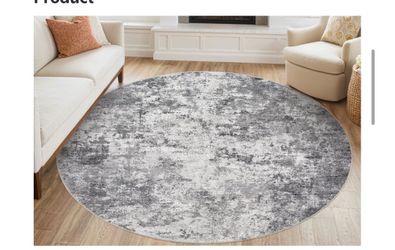 8x8 Round Washable Area Rug Large Abstract Modern Grey Circle Rug Machine Washable Luxury Area Rug For Living Room Dining Room Foyer Home