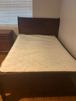 Dark Wood Sleigh Bed Frame with Mattress
