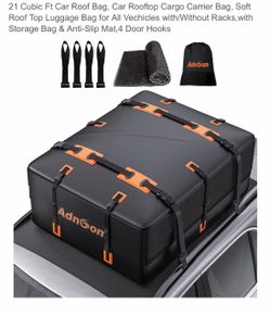 21 Cubic Ft Car Roof Bag, Car Rooftop Cargo Carrier Bag, Soft Roof Top Luggage Bag for All Vechicles with/Without Racks,with Storage Bag & Anti-Slip M
