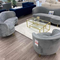 Gray Velvet Sofa and Loveseat With İnterest Free Payment Options Sophie 