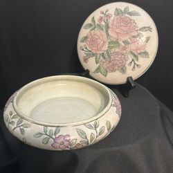 Large Vintage MCM Chinese Rose Floral Lidded Porcelain Trinket Keepsake Dish