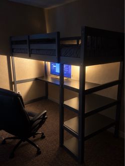 Grey Wooden Loft Bed