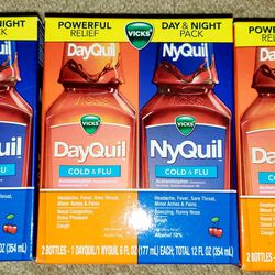 NEW (3) 2 PACK MAX STRENGTH DAYQUIL & NYQUIL COLD  FLU SEVERE MEDICINE 12OZ EACH