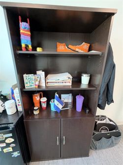 Espresso Bookcase w/ Lower Storage Cabinet Doors & Adjustable Shelves