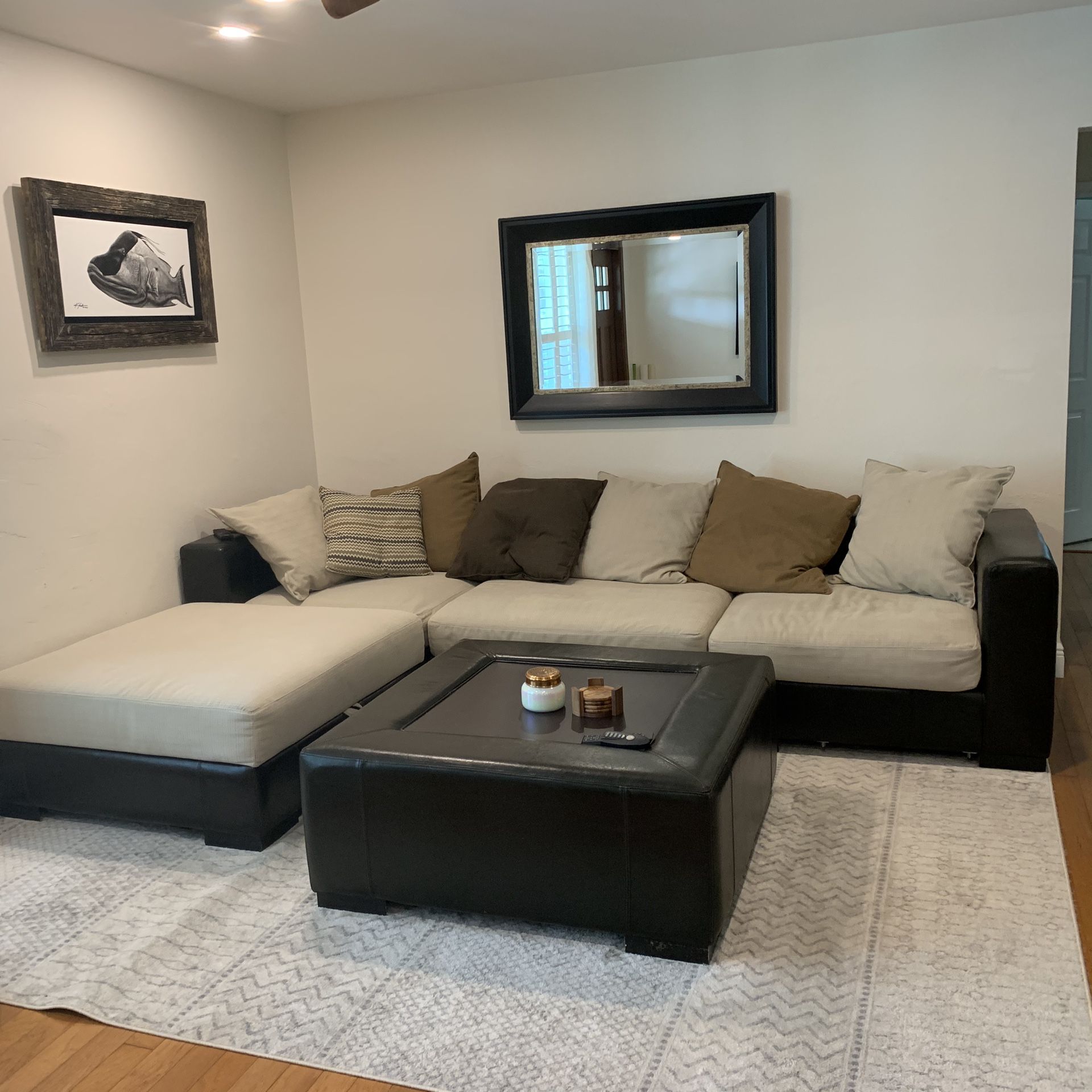 Dark Brown & Tan Sectional - Couch