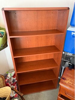 Tall Wood Bookcases (x2) / Shelving Units (4 shelves each)