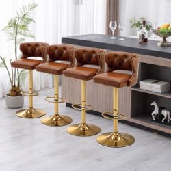NEW 4 BROWN PU LEATHER Bar Stool 