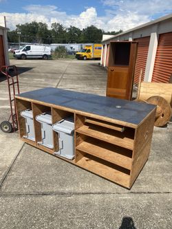 Large Wooden Desk Stainless Top