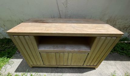 Sanded tv stand with wheels