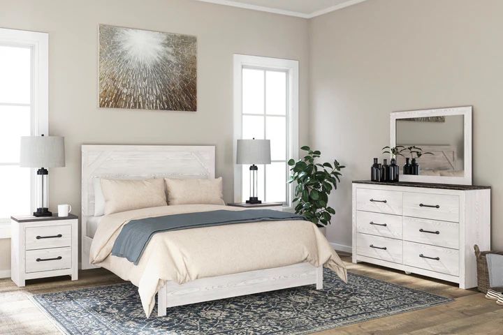 Gerridan White/Gray Panel Bedroom Set ( Queen, king, twin, full bedroom set - bed frame- tall dresser, nightstand and chest, mattress options