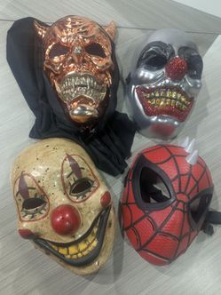 4 Halloween Horror Masks – Scary Clown, Devil, Skull & Spider Costume Lot