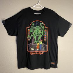 Steven Rhodes "Trust In God" Cthulu Lovecraft Mythos Black T Shirt Men XL