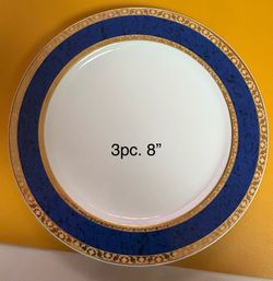 Vintage 3pc Cobalt Blue Germer Fine Porcelain plates