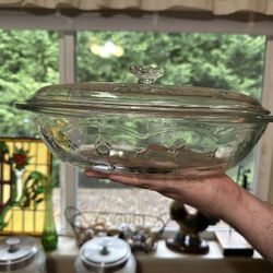 Vintage Anchor Hocking Floral Savannah Glass Casserole Dish
