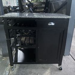 Portable Rolling Bar With Marble Countertop 