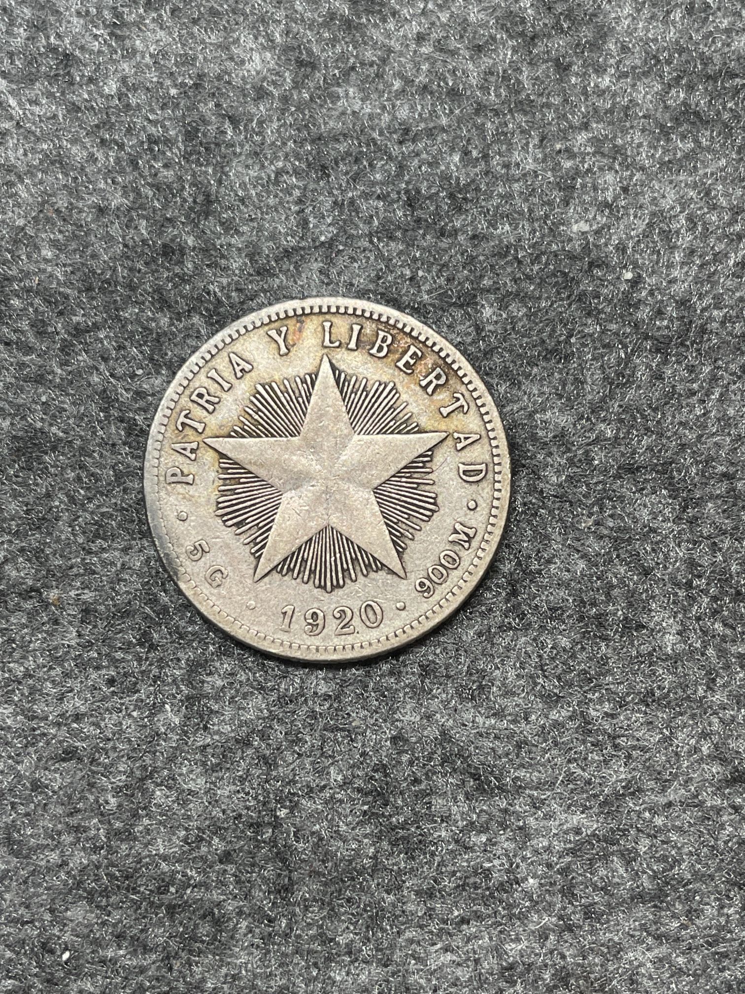1920 Patria Y Libertad Veinte Centavos .900 FINE SILVER