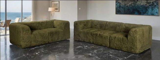 Brand New Super Plush Olive Green Compressed Foam Modular Design Sofa & Loveseat