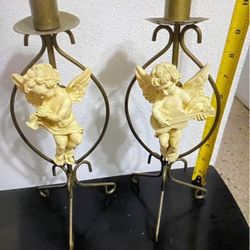 CANDELABROS ANTIGUOS DE BRONCE DISEÑO ANGELITOS