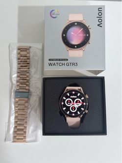 Aolon WATCH GTR3 Smart Watch, AMOLED Touch Screen, Pink Silicone Band Gold Case