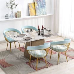 Dining Chairs Set of 4, Velvet Dining Chairs with Metal Legs (Blue)