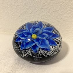 Vintage Floral Art Glass Paperweight  