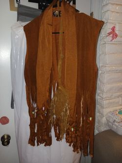 Brown Fringed Vest costume accessory with Beaded Trim(size adult)