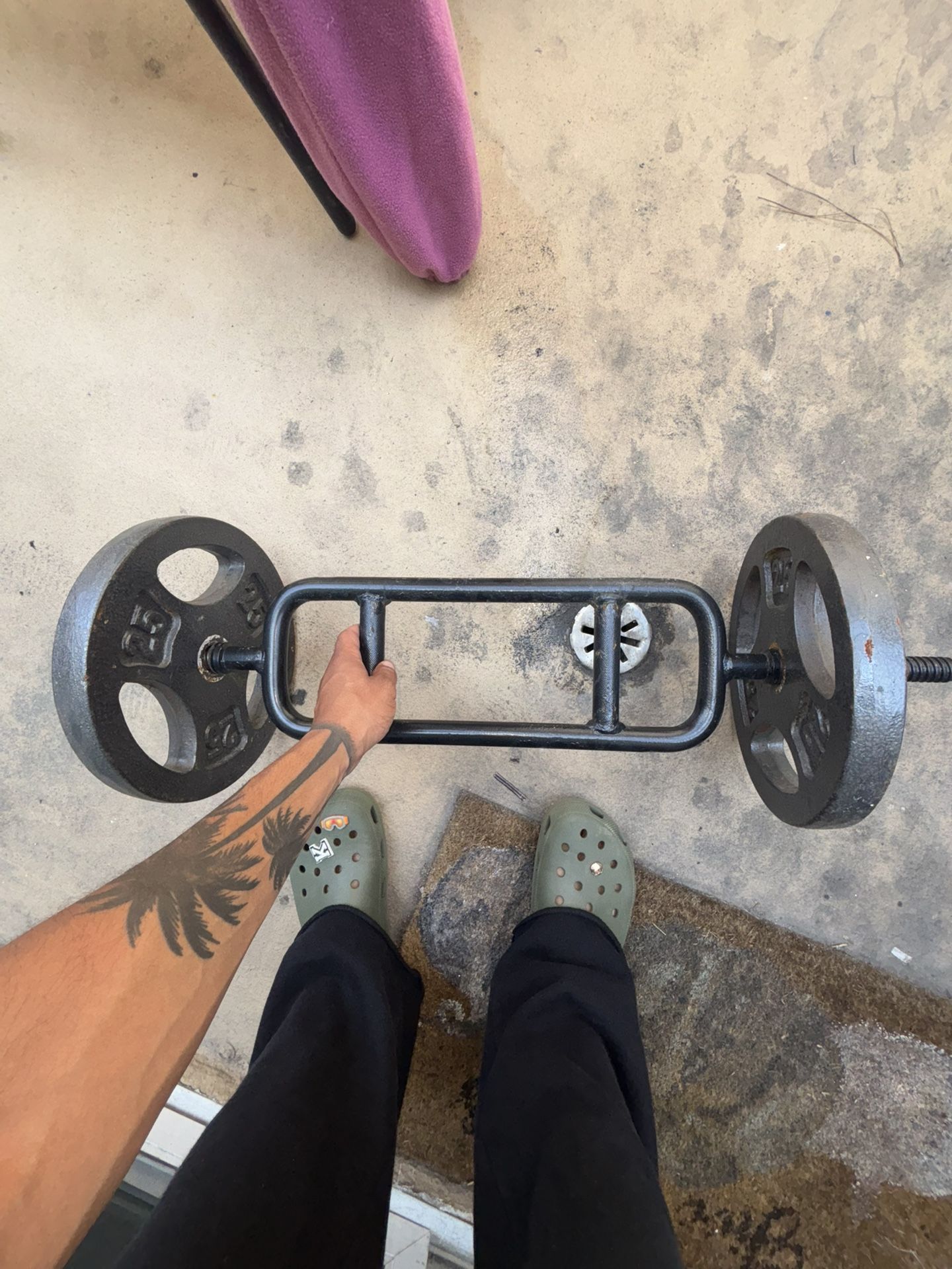 Olympic Triceps Bar with 2 (25 pound) plates Included (Hammer Curls Also)