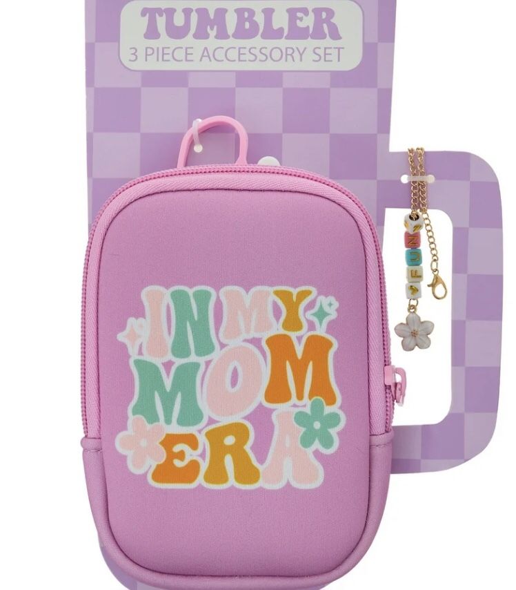 Tumbler 3 piece Accessory Set pouch in My Mom Era/flower straws topper/chain fun