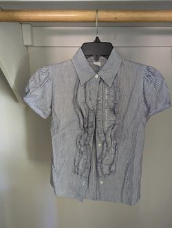 Women's Delia's Blue and White Striped Short Sleeve Button Down Shirt Size XS