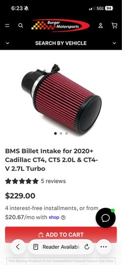 BMS intake. CT5/CT4 /CT4V