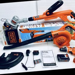 Work It! Lot Of 4 BLACK+DECKER 20V Cordless Drill/Driver, Leaf Blower, String Trimmer/Edger & Power Connect 2.0Ah Lithium Ion Battery