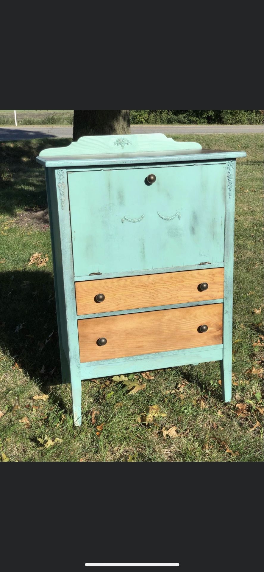 Antiqued secretary cabinet