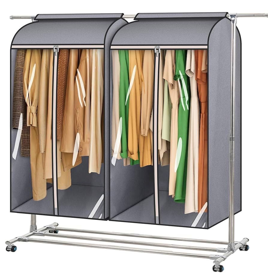 MISSLO 43" Hanging Garment Bags for Hanging Clothes Fully Enclosed Coat Bags for Closet Storage Clothes Cover with Large Clear Window and 3 Zippers (R