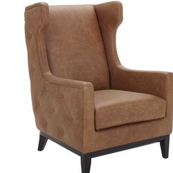 Stone & Beam Rosewood Button-Tufted Leather Wingback Accent Chair, 30"W, Cognac