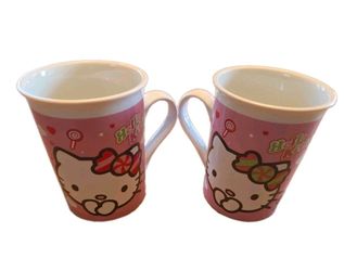 Hello Kitty Sanrio Co Pink White Cat Coffee Cocoa Mug 2012 Pair Of 2