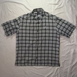Air Jordan Shirt Mens XXL Gray Plaid Cotton Short Sleeve Button Up Frayed Design. 