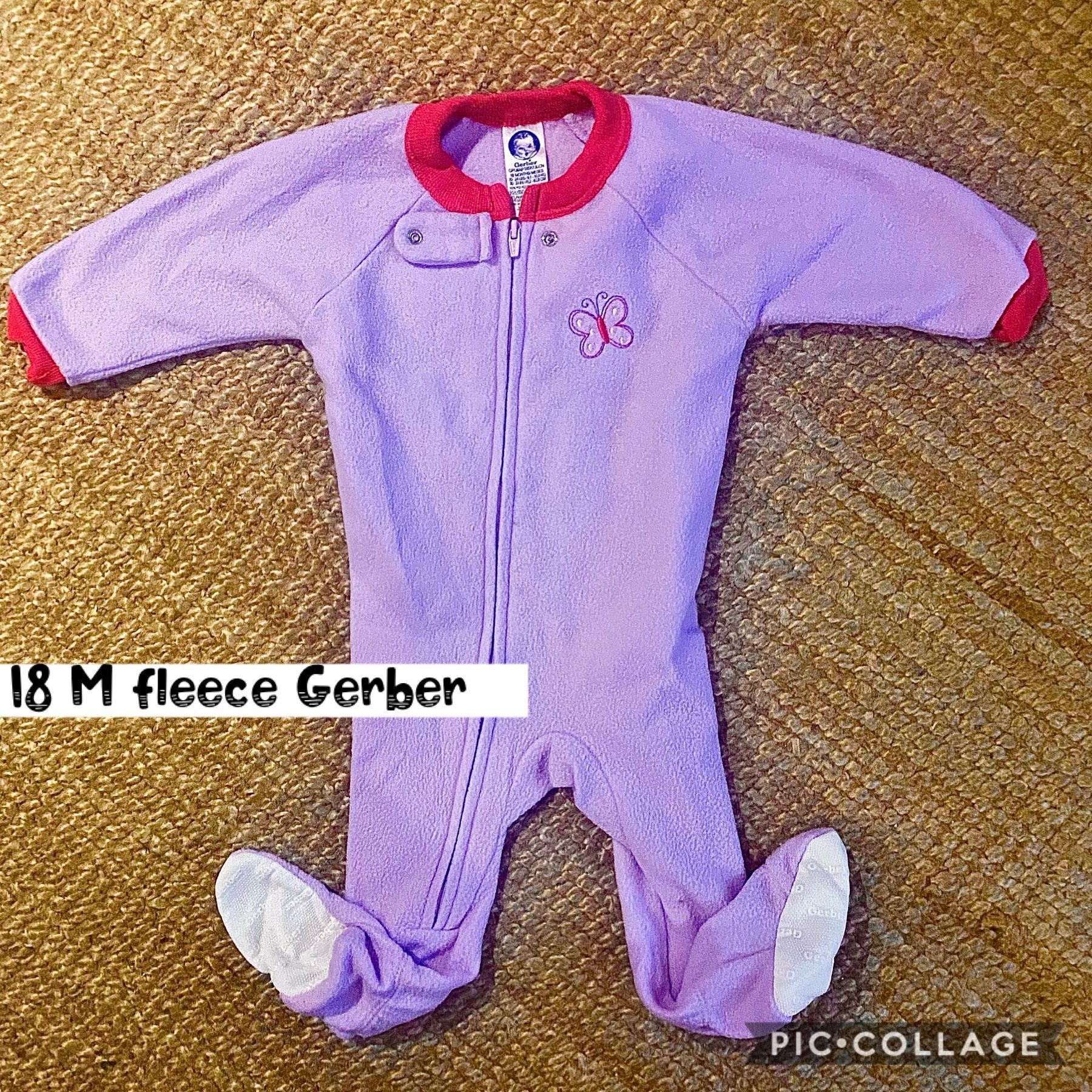 18 M fleece Gerber Zip Pajamas Footed butterfly logo